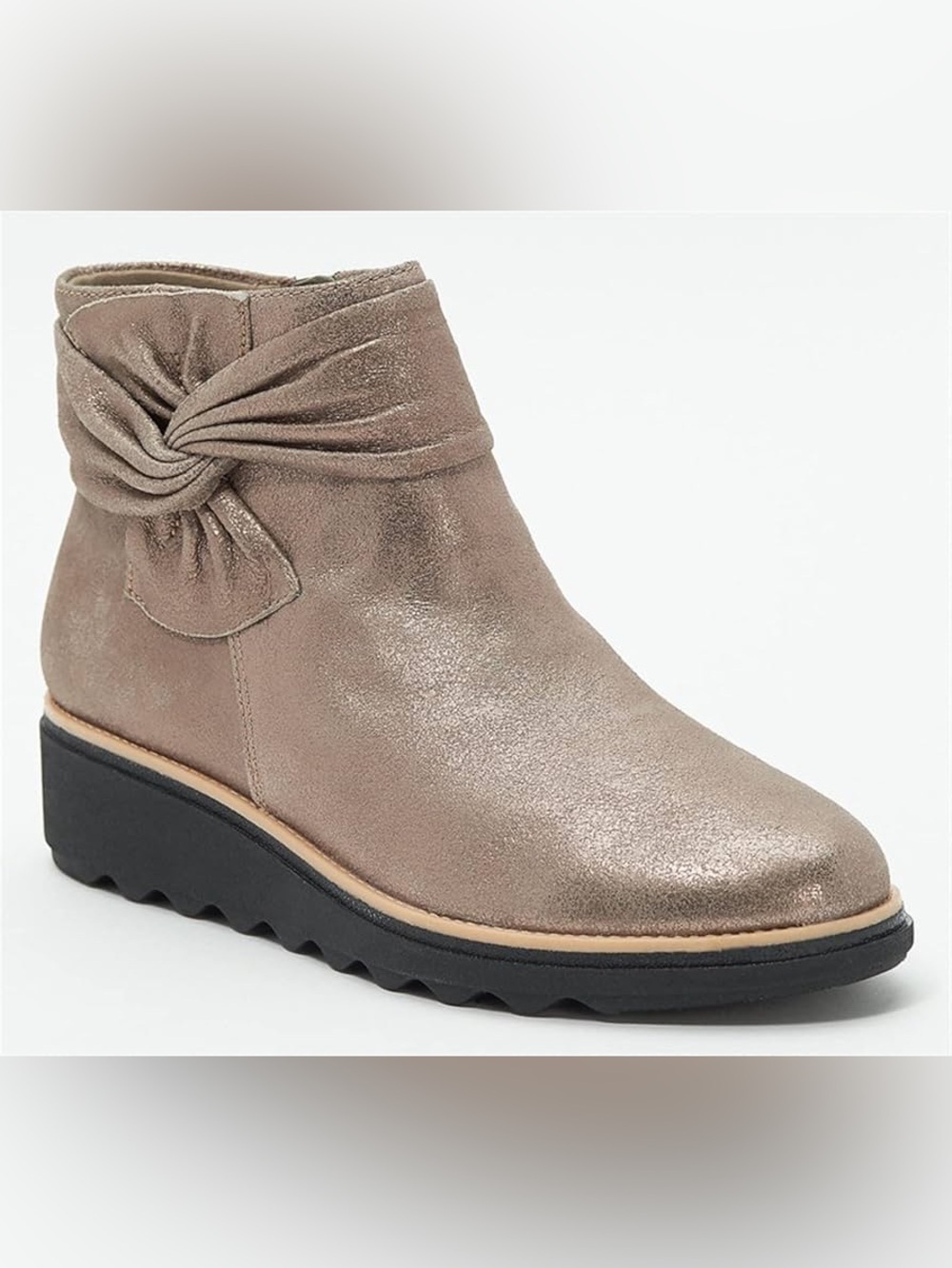Women’s CLARKS Collection pewter leather metallic wedge ankle boots- Size 7